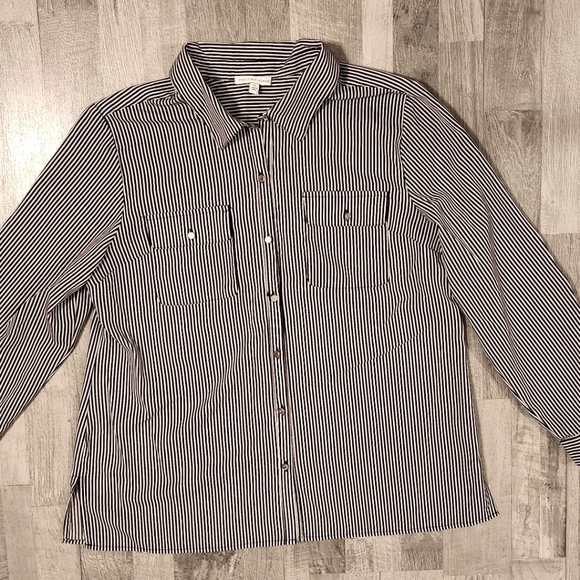 Notations Women's Button Down Shirt - Black/White Stripes - XL - Picture 10 of 11